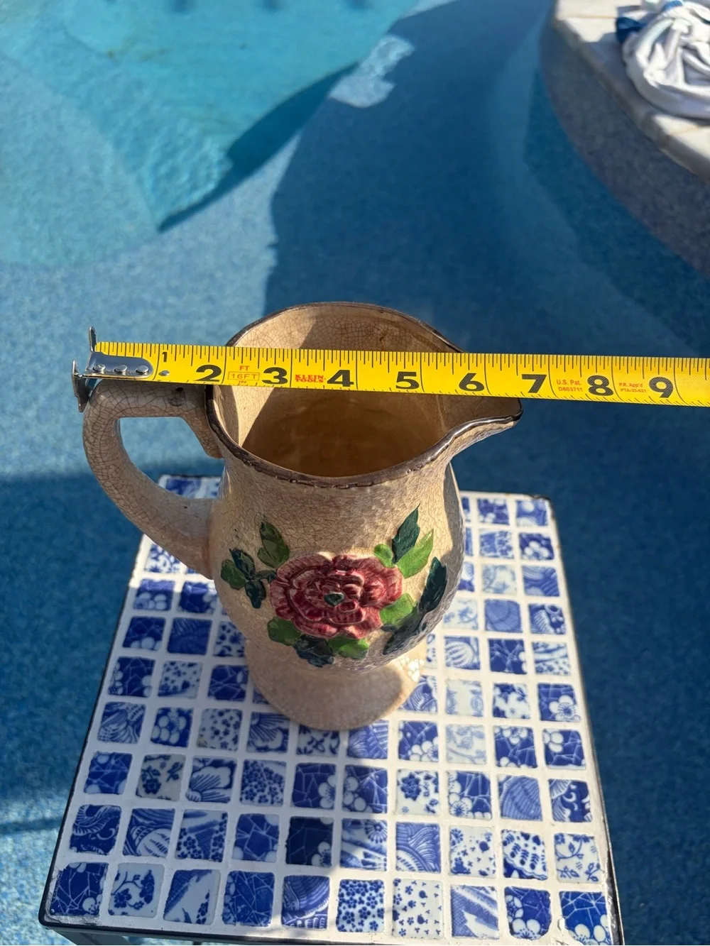 Handcrafted Floral Ceramic Pitcher and Cups Set - Pink Flowers on Cream